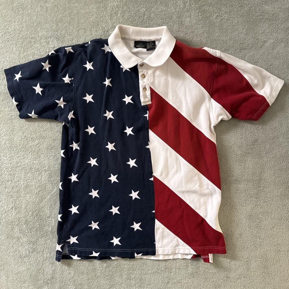 Vintage Red Head USA America All Over Print Collard Shirt Polo Golf AOP Medium